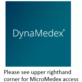 DynaMedex Logo with text that says Please see upper righthand corner for MicroMedex access